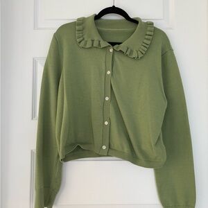 Amazon Olive Ruffled Collar Cardigan